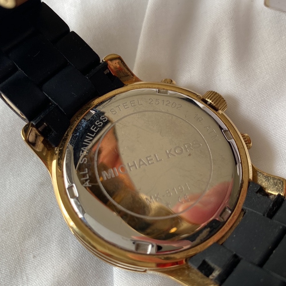 Michael Kors Womens Runway Quartz Chronograph Gold/Black Silicone Watch 38mm - Picture 5 of 5